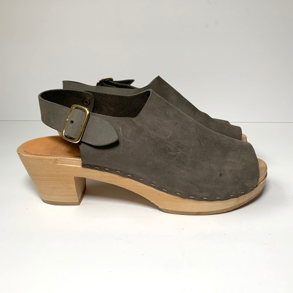 Bryr Suzie Spanish Mid Heel Clogs Peep Toe Grey 8 - Picture 3 of 8